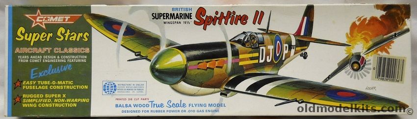 Comet Supermarine Spitfire II - 19.5 inch Wingspan Gas or Rubber Powered Wooden Aircraft Kit, 1620 plastic model kit